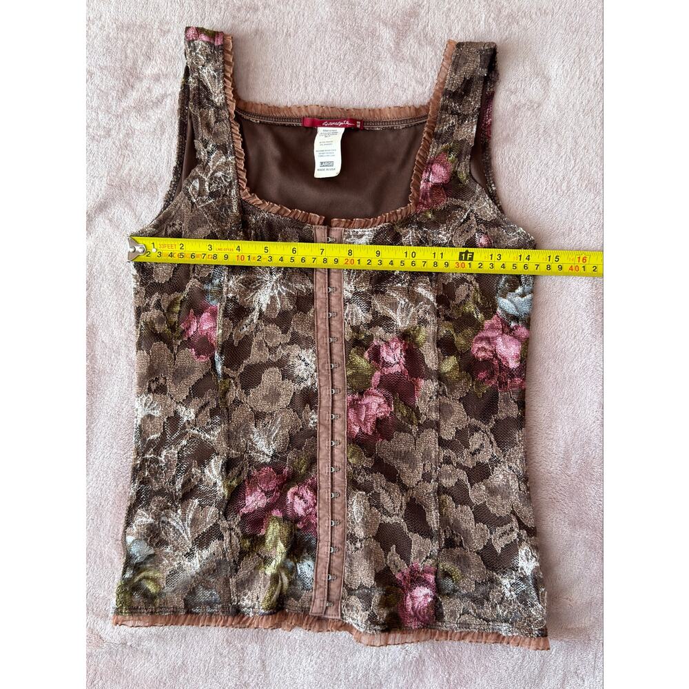 Vintage Silvergate Floral Lace Corset Tank Top Brown Rose Print Y2K Size Large - Picture 3 of 5